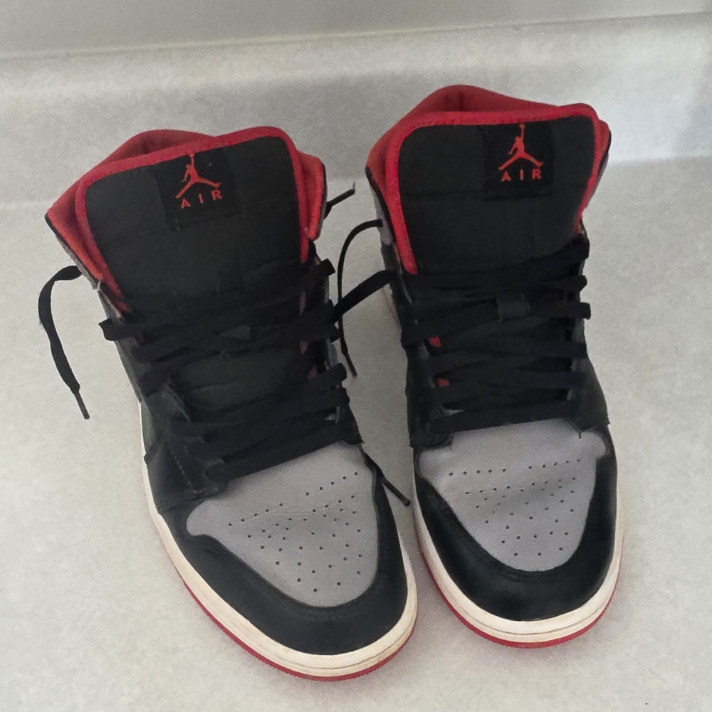 Nike Air Jordan 1 Mid Size 10 'Black/Cement Grey-Fire Red-White'